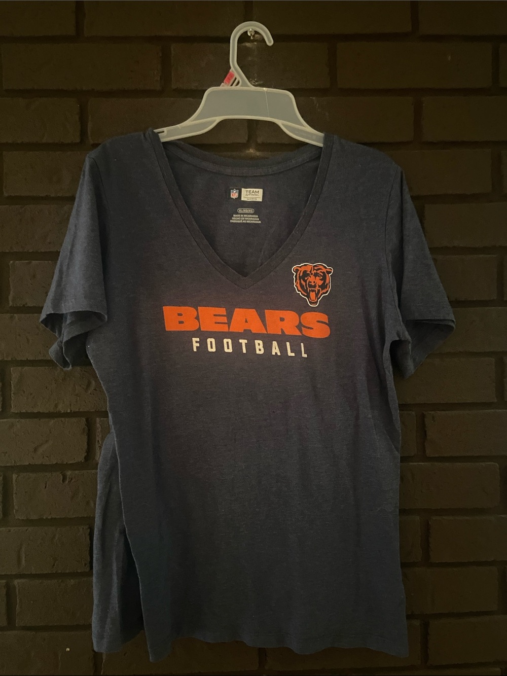 Team Apparel Chicago Bears Navy Blue and Orange V-Neck Tee